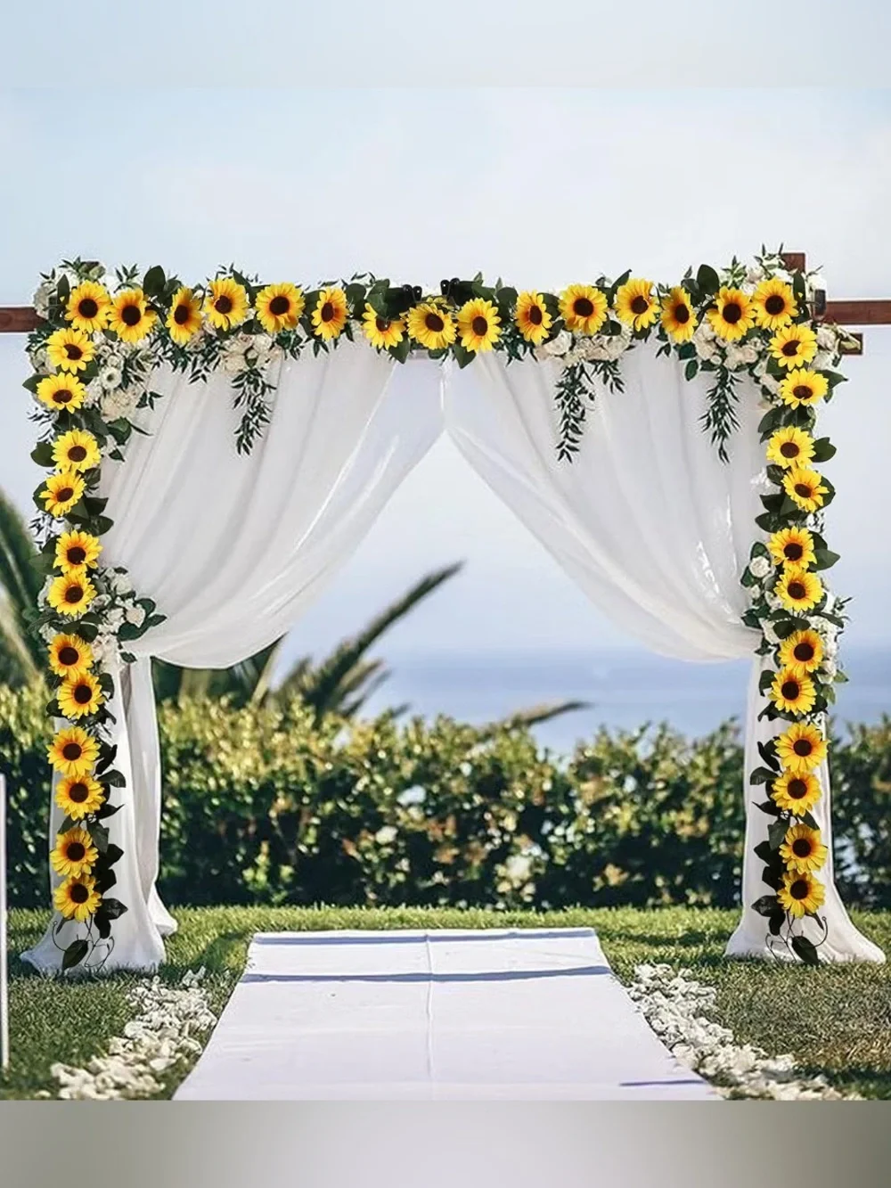 Silk Sunflower Garland Decor, 4 Vines Included, 7.4 ft Long Each